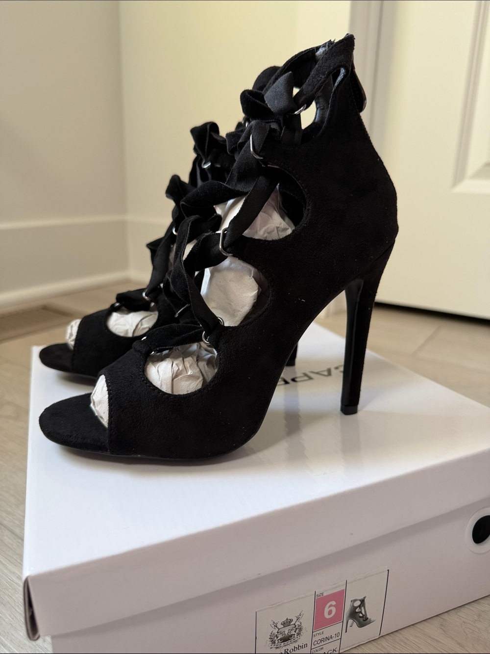 Cape Robbin Black Lace-Up Stiletto Heels